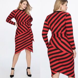 Eloquii Red and Blue Blocked Stripe Dress